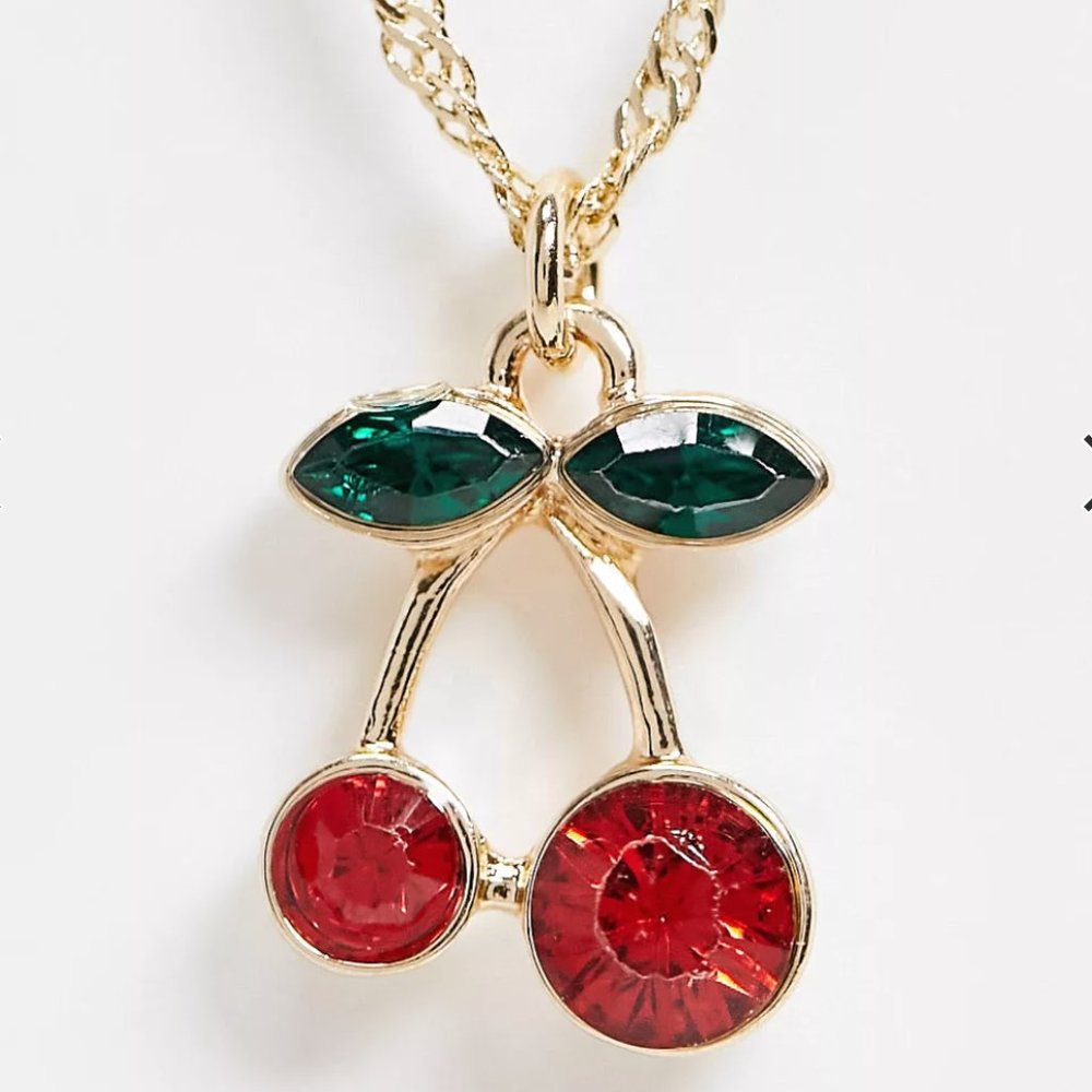 NWT ASOS necklace with cherry charm in gold tone - Picture 2 of 2